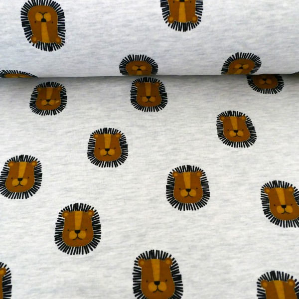 Kuschelsweat 'Lion', Löwen, Ecru meliert, Meterware