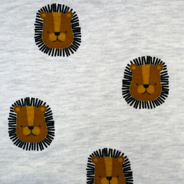 Kuschelsweat 'Lion', Löwen, Ecru meliert, Meterware