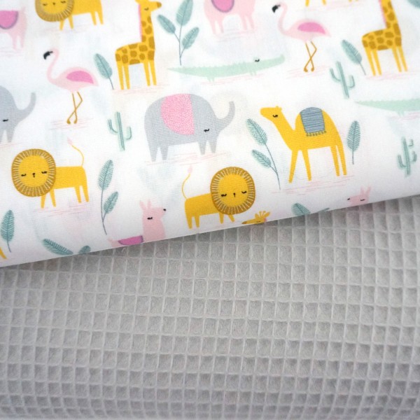 Stoffpaket, Baumwolle, Waffelpiqué Hellgrau, Desert Animals, Pastell