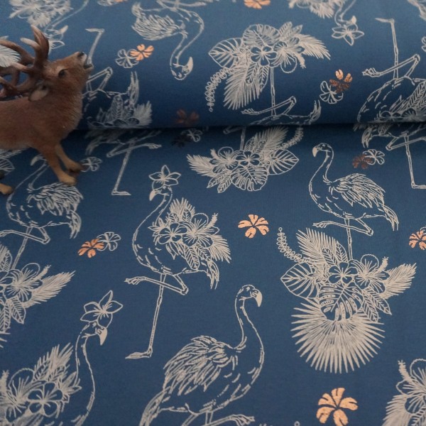Jersey, Flamingos, Blau, Golddruck, Meterware