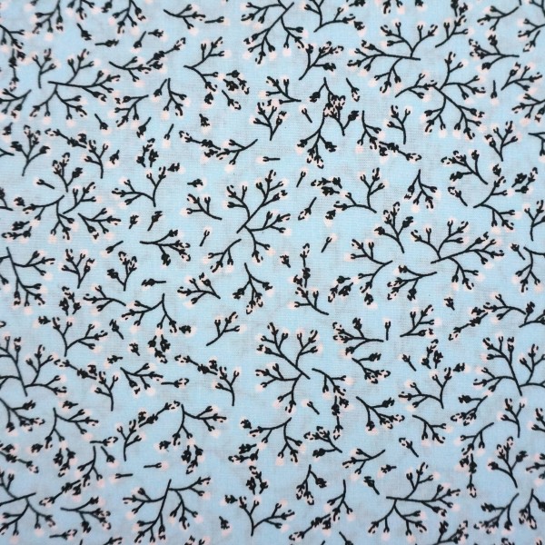 Baumwollstoff, Popeline, Knospen, Aqua, Meterware