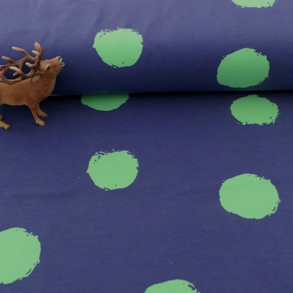 Jersey, Maxi Kleckse, große Punkte, Blau, Mint, Meterware