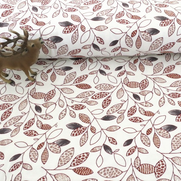 Jersey, organic, Ranken und Blätter, Weiß/Nude, Meterware