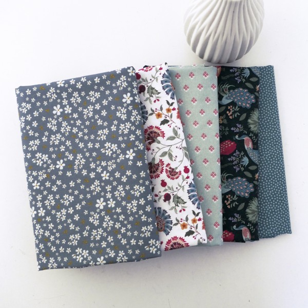 5 x 50 x 140 cm, Stoffpaket, Pfauen, Punkte, Blumen, Baumwolle