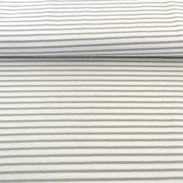 Jersey Bretonstreifen Weiß/Hellgrau, Meterware