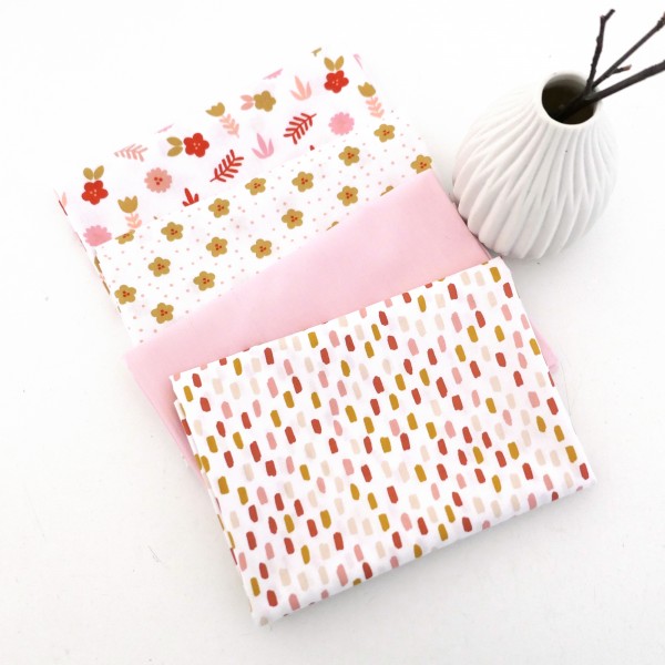 Stoffpaket Baumwolle, Streublumen, Pinselstriche, Uni, Patchwork