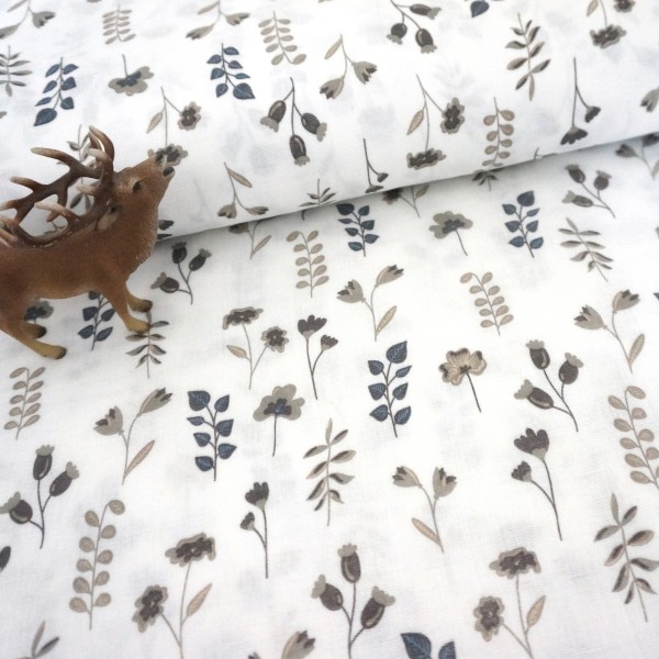 Musselin, Double Gauze, Wiesenkräuter, Taupe, Meterware