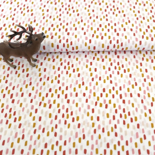 Baumwollstoff, Popelin, Pinselstriche, Weiß, Rosa, Gelb, Meterware