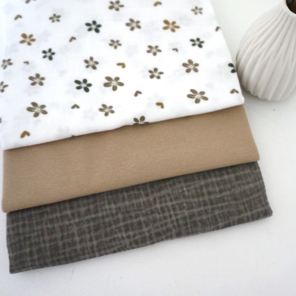 Stoffpaket Musselin, Streublumen Taupe, Uni Dirty Washed, Bündchen