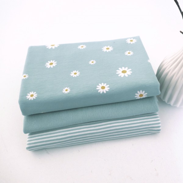 Stoffpaket Jersey, Margheriten, Mintblau, Ringel, Bündchen