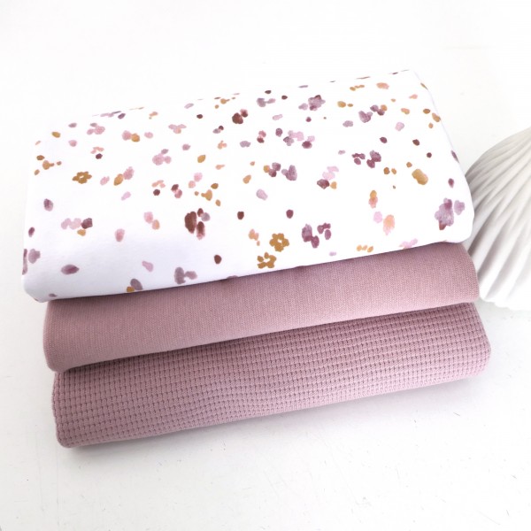 Stoffpaket Jersey, Kleckse Altrosa, Waffeljersey und 50cm Bündchen Altrosa