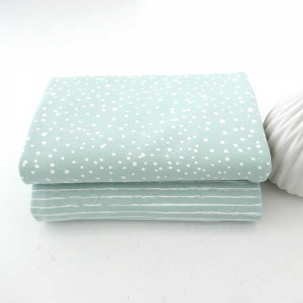 Stoffpaket Jersey, Kleckse und Linien zart Mint, Eisgrün