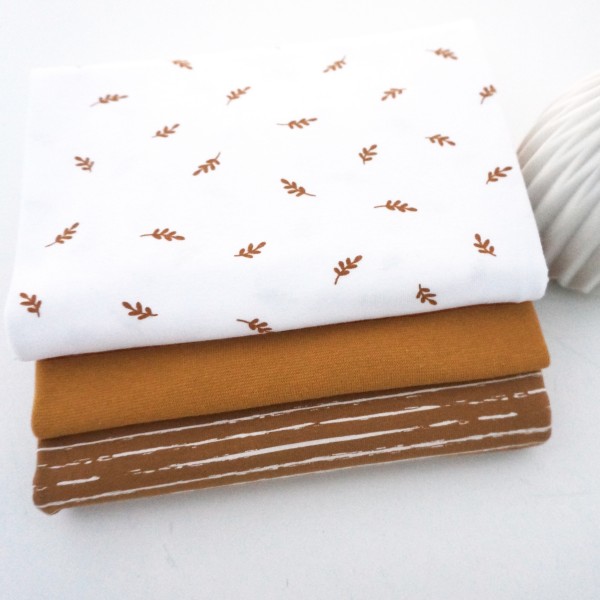 Stoffpaket Jersey, Ähren Ocker, Linien Ocker, Bündchen