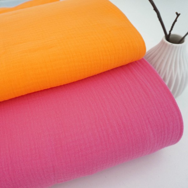 Musselin, Double Gauze, Neonorange Uni, Meterware