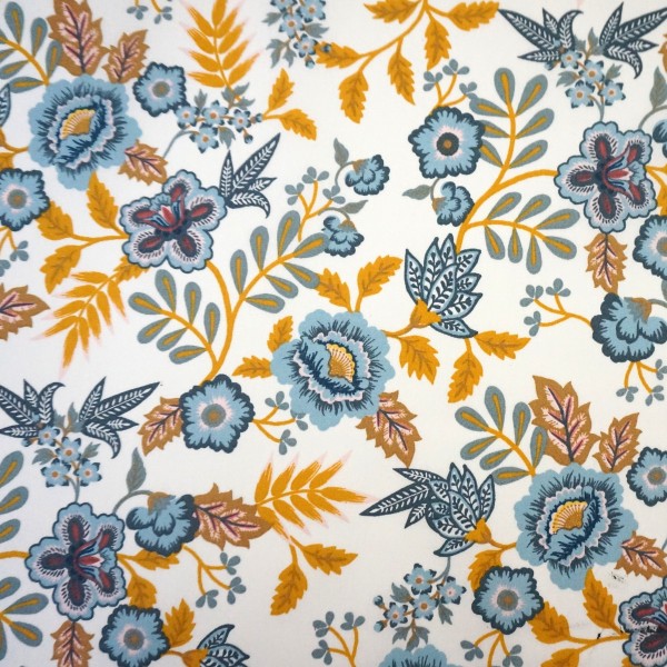 beschichtete Baumwolle, Paisley Blumen, Weiß, Meterware