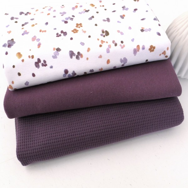 Stoffpaket Jersey, Kleckse Mauve, Waffeljersey und Bündchen Mauve