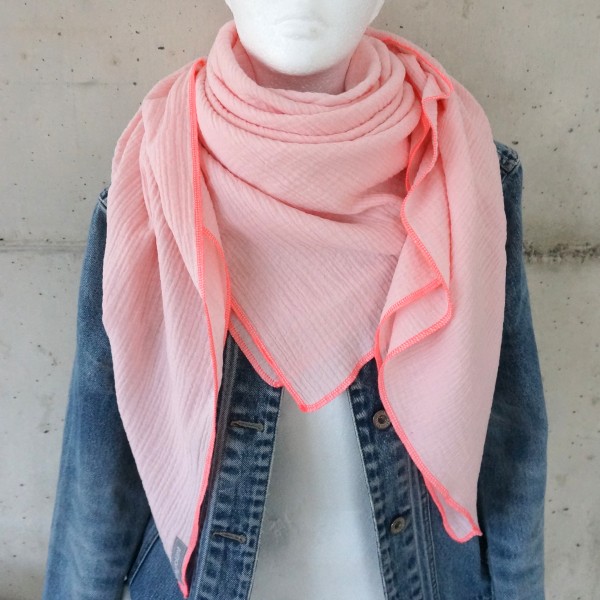 Halstuch Musselin XXL Softrosé mit Kontrastnaht