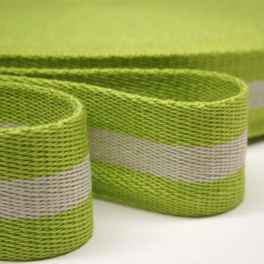 Baumwollgurtband Taschengurt Lime mit Streifen weiß, 40 mm
