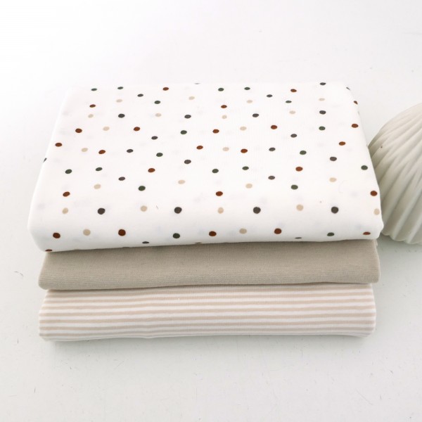 Stoffpaket Jersey Punkte, Neutral, Beige, Ringel, Bündchen Beige