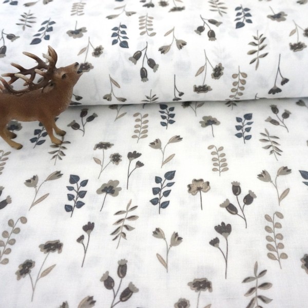 Musselin, Double Gauze, Wiesenkräuter, Taupe, Meterware