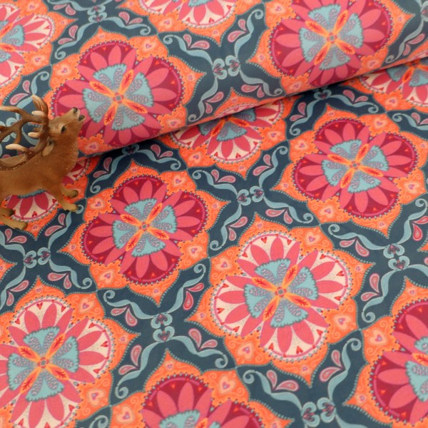 Samt, Boho Velvet, Ornamente, Petrol, Rot, Orange, swafing, Meterware