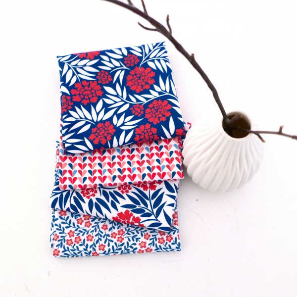Stoffpaket Baumwolle, Blumen, Herzen, Punkte, Patchwork