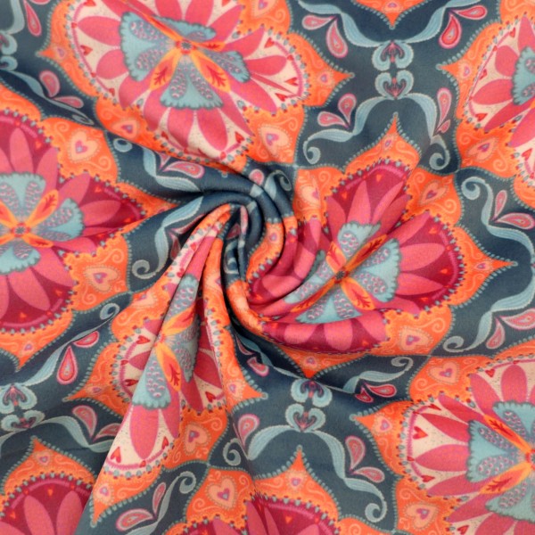 Samt, Boho Velvet, Ornamente, Petrol, Rot, Orange, swafing, Meterware