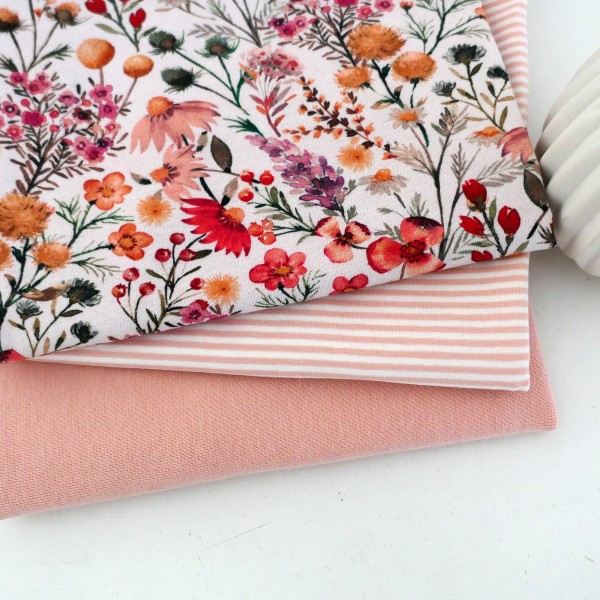Stoffpaket Jersey, Flowers, Wildblumen, Ringel u. Bündchen Mint