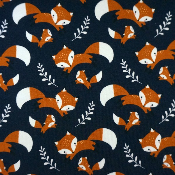 swafing, Jersey, Theo, Füchse, Dunkelblau, Meterware