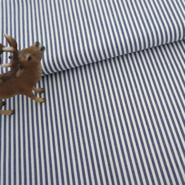 Baumwollstoff, Caravelle, Streifen, 3 mm, Blau, Meterware