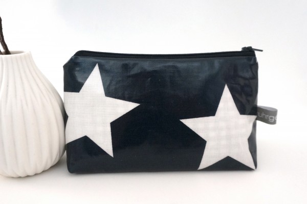 Kosmetiktasche, Schminktasche, Wachstuch, Stern, Nachtblau