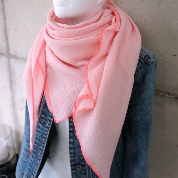 Halstuch Musselin XXL Softrosé mit Kontrastnaht