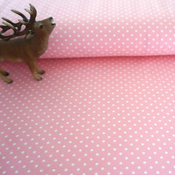 Jersey, Verena, kleine Punkte, Rosa/Weiß, Meterware