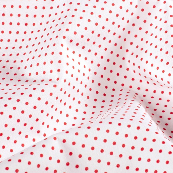 Baumwollstoff Popelin, kleine Punkte, Weiß, Rot, Meterware