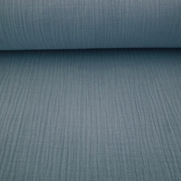 Musselin, Double Gauze, Uni, Rauchblau, Meterware