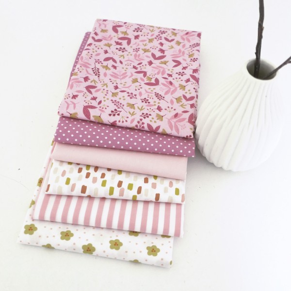 Stoffpaket Baumwolle, Fat Quarter, Blumen, Striche, Kleckse, Streifen