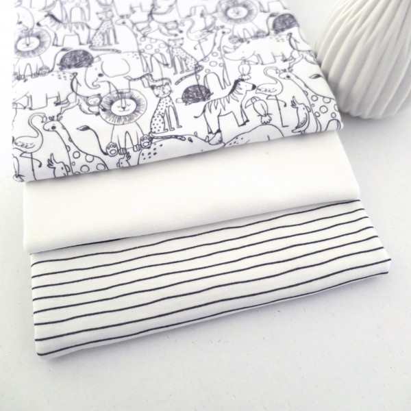 Stoffpaket Jersey, Im Zoo, Linien Off-White, 50 cm Bündchen Natur
