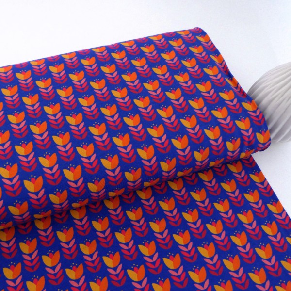Jersey, Retro Tulpe, Königsblau, swafing, Meterware