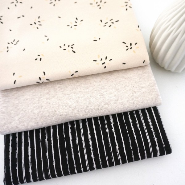 Stoffpaket Jersey, Glitter Stripes, Vanille, Linien Schwarz, Bündchen
