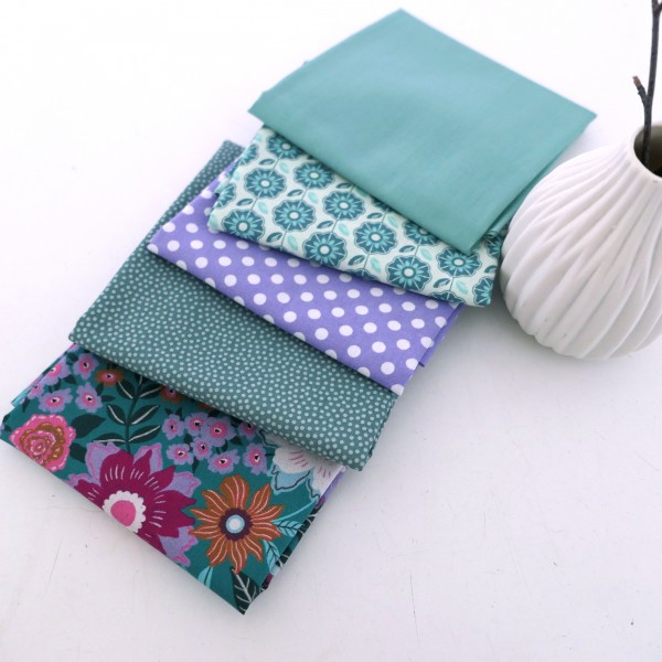 Stoffpaket Baumwolle, Fat Quarter, Wilde Mischung, Blumen, Punkte, Kleckse