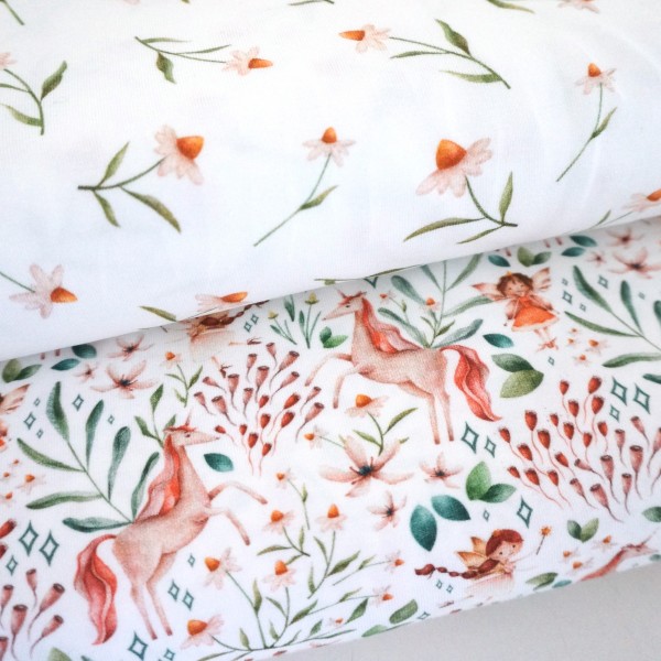 Jersey, Egge, Blumenelfen, Einhörner, Off-White, swafing, Meterware