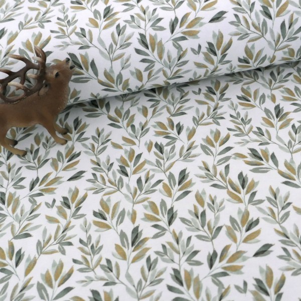 Jersey Blätter, Zweige, Salbei, Smaragd, Meterware