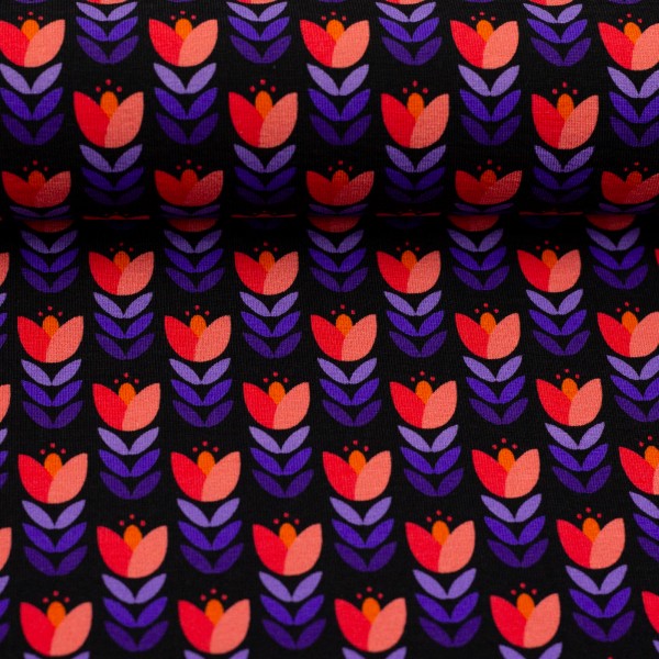 Jersey, Retro Tulpe, Schwarz, swafing, Meterware
