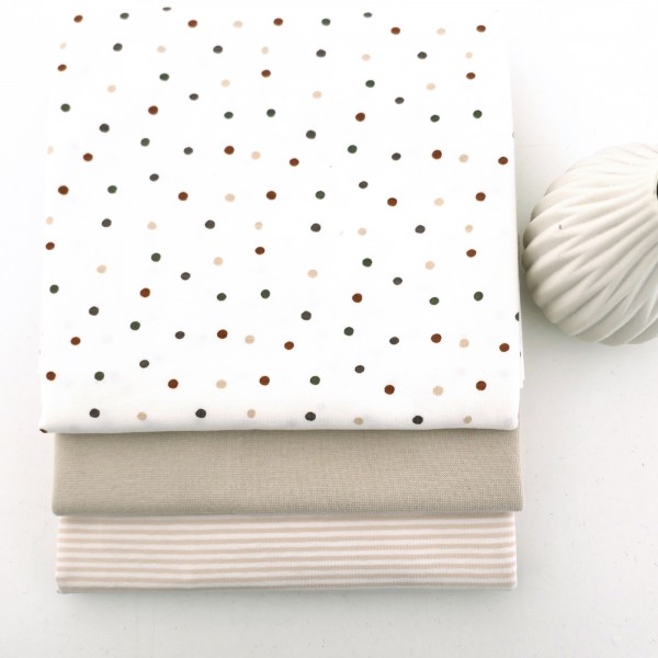 Stoffpaket Jersey Punkte, Neutral, Beige, Ringel, Bündchen Beige