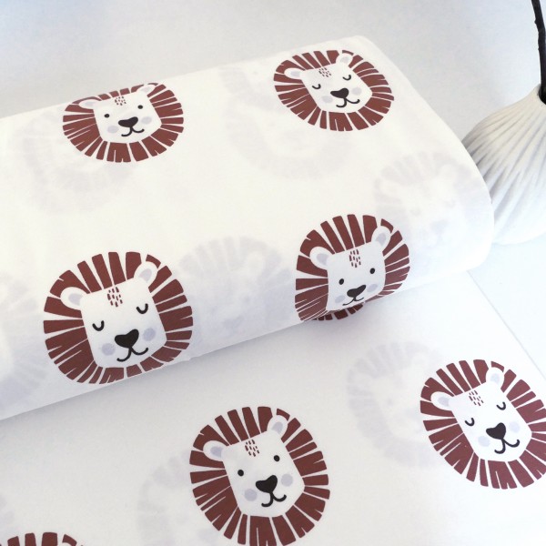 Jersey große Löwenköpfe, Off-White, Braun, Meterware