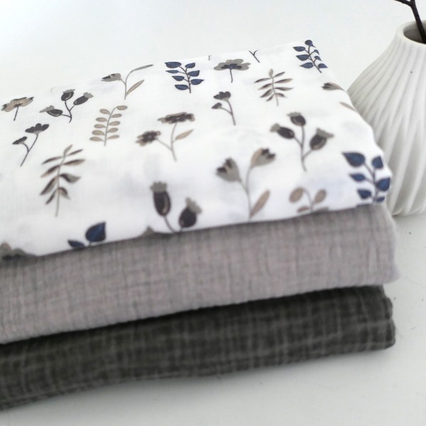Stoffpaket Musselin, Blumen und Kräuter, Uni Taupe und Beige