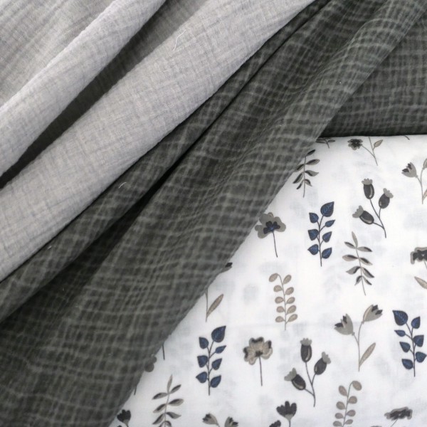 Stoffpaket Musselin, Blumen und Kräuter, Uni Taupe und Beige
