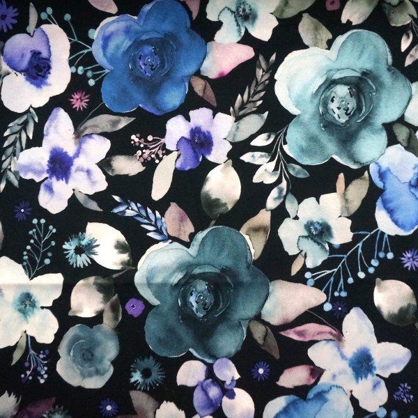 Jersey, Winter Flower, Blau, Digitaldruck, Meterware