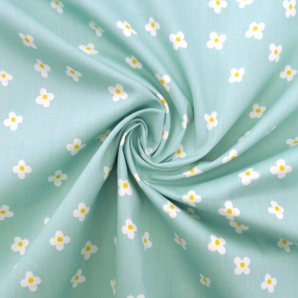 Baumwollstoff, Gänseblümchen, Mint, Meterware