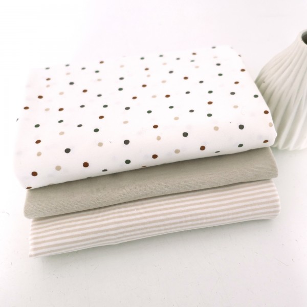 Stoffpaket Jersey Punkte, Neutral, Beige, Ringel, Bündchen Beige